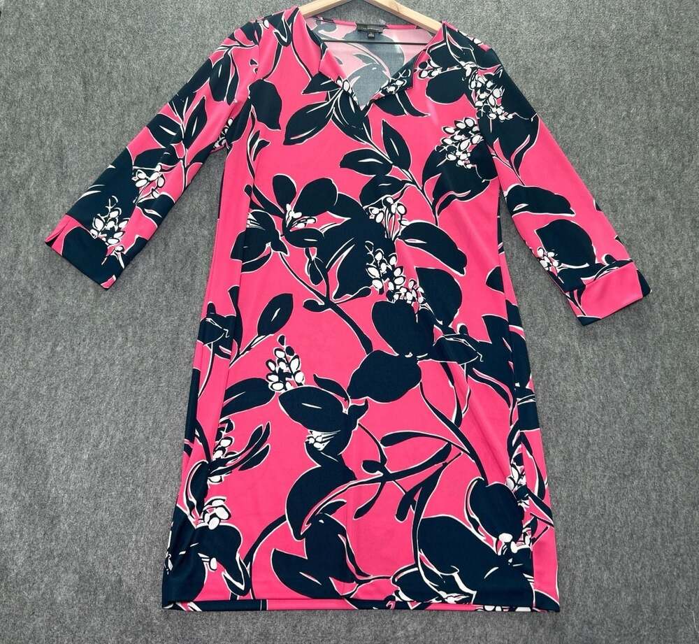 The Limited Pink and Black Floral Shift Dress with Long Sleeves Size L